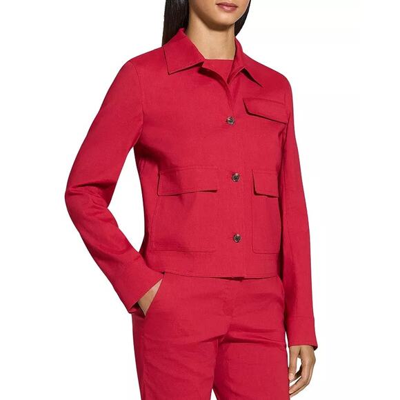 THEORY Women's Casual Linen Blend Long Sleeve Red Jacket - Picture 2 of 15